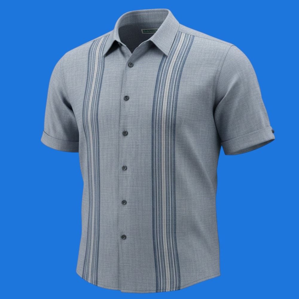 Cubavera Button Down Shirt Mens XXL Blue 100% Linen Short Sleeve Guayabera Style